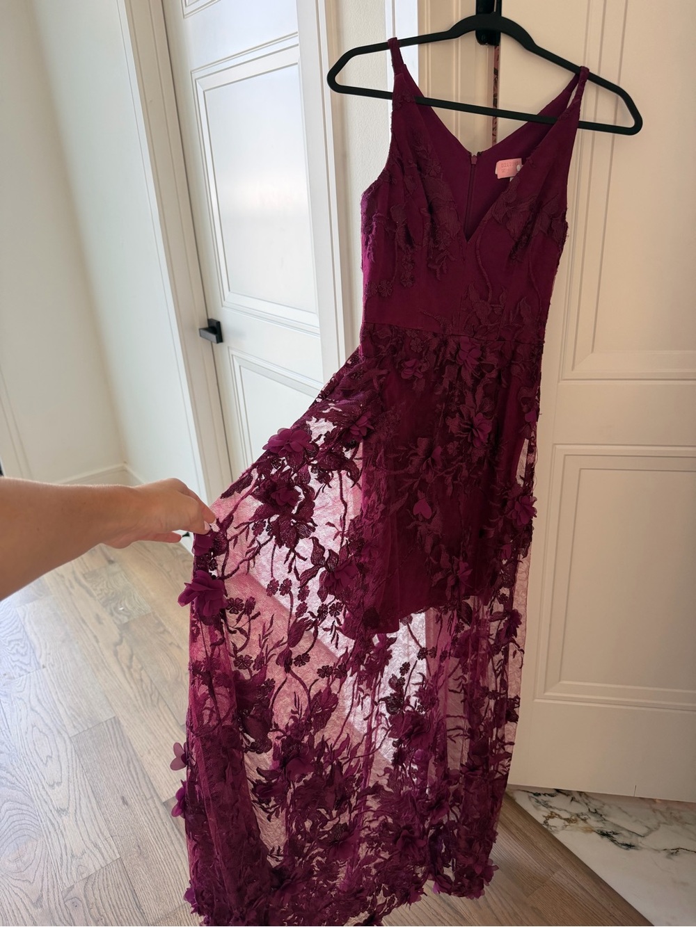 Dress the Population Burgundy Floral Appliqué Maxi Dress - Picture 4 of 11